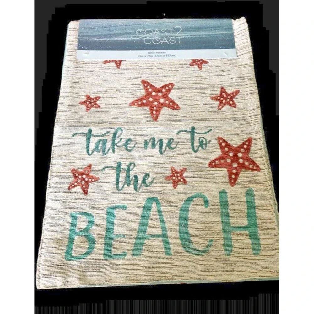 Starfish Table Runner Tapestry Take Me to The Beach Lined Summer Tropical 13x72